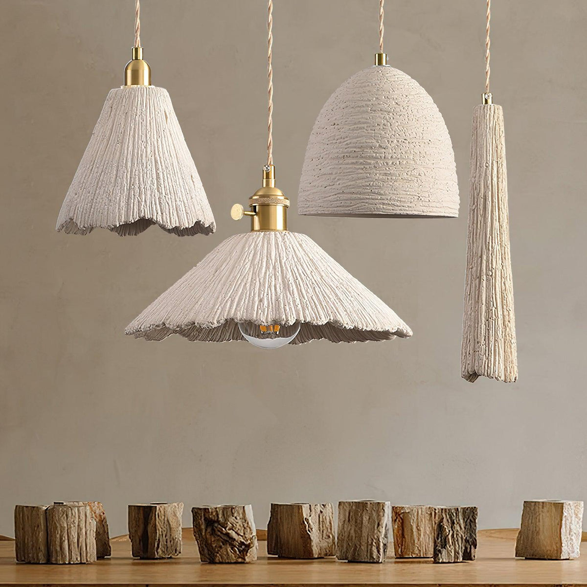 Industrial Concrete Hanging Light Fixture with Adjustable Cord for Kitchen Island Breakfast Bar Dining Area Counter Modern Gray Cement Suspe