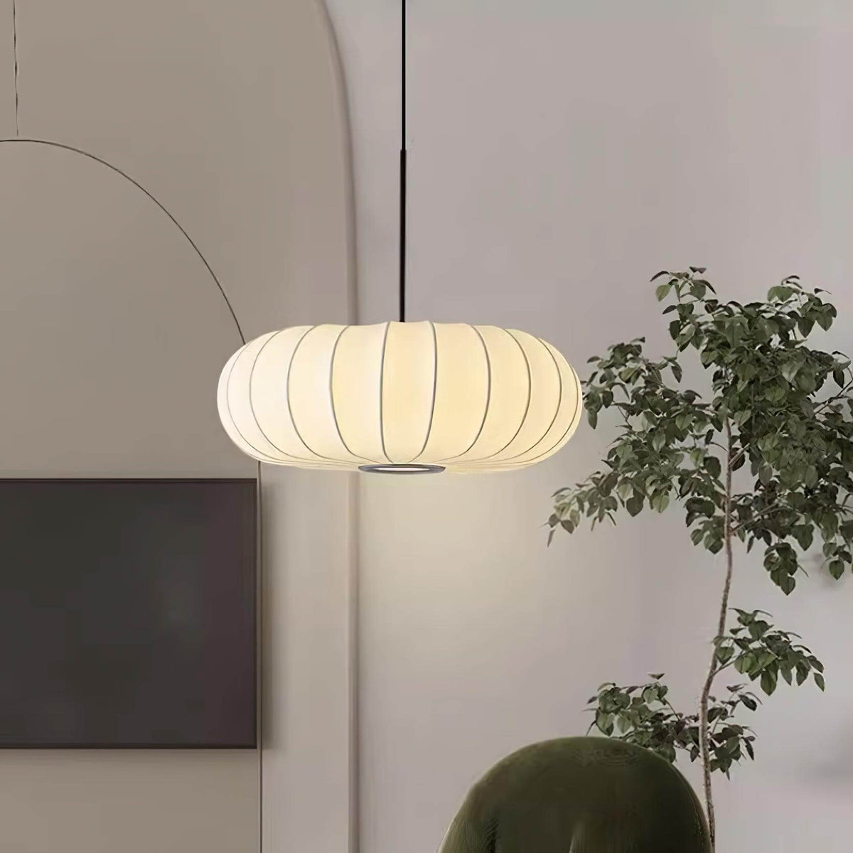Lámpara de techo de seda colgante con forma orgánica para comedores y salas de estar – Compatible con LED regulable en tamaños de 12, 16 o 20 pulgadas