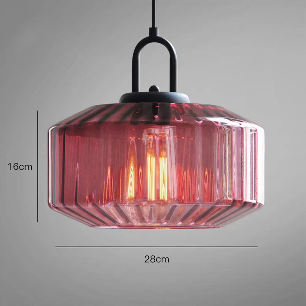 Artisan Glass Drop Light 11 in Green Striped Shade for Dining Tables Kitchen Islands Compact Overhead Fixture Ambient LED Glow