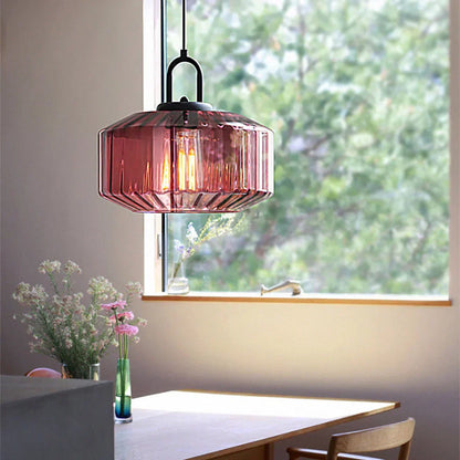 Artisan Glass Drop Light 11 in Green Striped Shade for Dining Tables Kitchen Islands Compact Overhead Fixture Ambient LED Glow