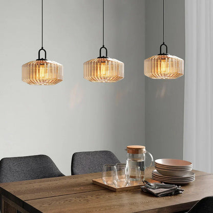 Artisan Glass Drop Light 11 in Green Striped Shade for Dining Tables Kitchen Islands Compact Overhead Fixture Ambient LED Glow