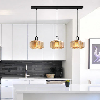 Artisan Glass Drop Light 11 in Green Striped Shade for Dining Tables Kitchen Islands Compact Overhead Fixture Ambient LED Glow