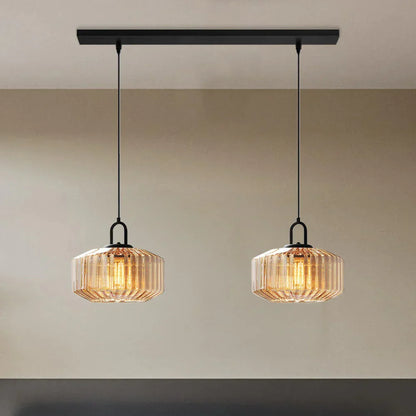 Artisan Glass Drop Light 11 in Green Striped Shade for Dining Tables Kitchen Islands Compact Overhead Fixture Ambient LED Glow