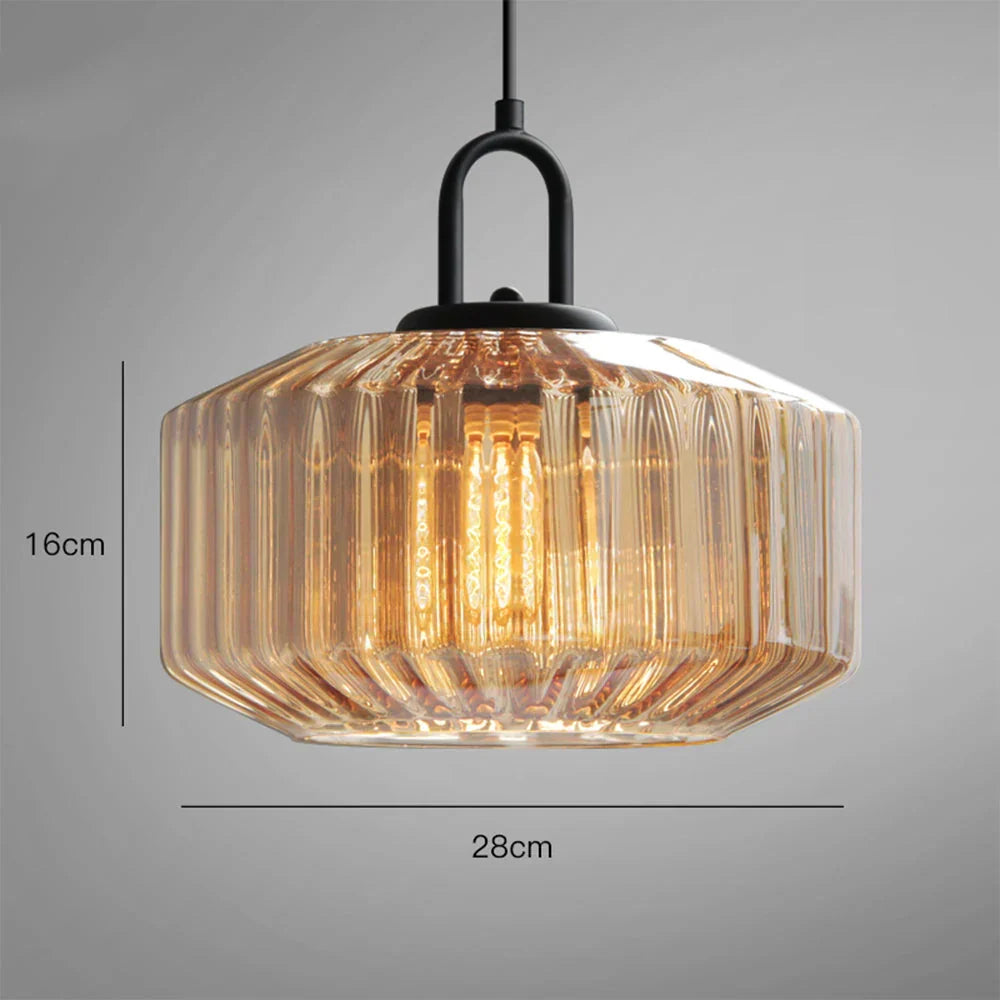 Artisan Glass Drop Light 11 in Green Striped Shade for Dining Tables Kitchen Islands Compact Overhead Fixture Ambient LED Glow