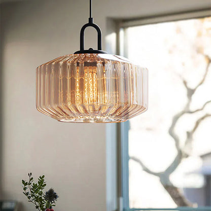 Artisan Glass Drop Light 11 in Green Striped Shade for Dining Tables Kitchen Islands Compact Overhead Fixture Ambient LED Glow