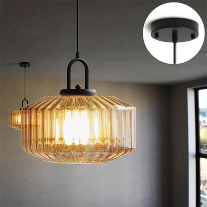 Artisan Glass Drop Light 11 in Green Striped Shade for Dining Tables Kitchen Islands Compact Overhead Fixture Ambient LED Glow