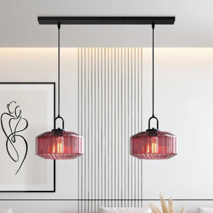 Artisan Glass Drop Light 11 in Green Striped Shade for Dining Tables Kitchen Islands Compact Overhead Fixture Ambient LED Glow