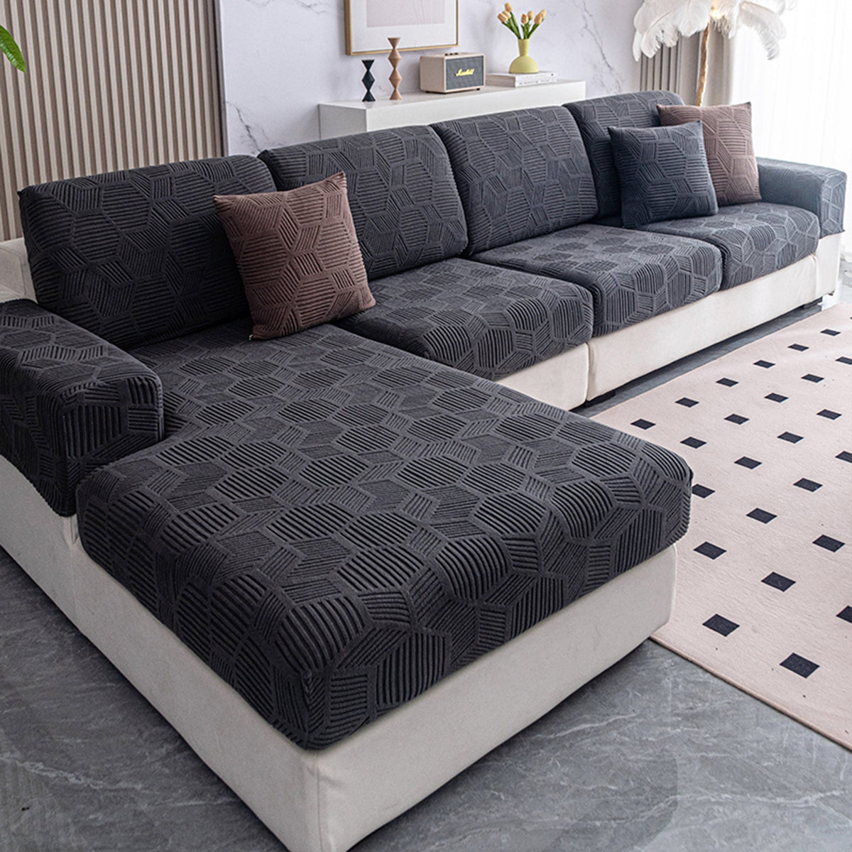 Sable Sofa Cover - Water-Resistant Jacquard, Pet-Friendly Couch Slipcover