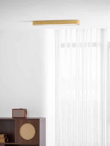LED Flush Mount Fixture with Wood-Effect Trim 16-Inch White for Bedroom Kitchen Hallway Low Profile Integrated Ceiling Light