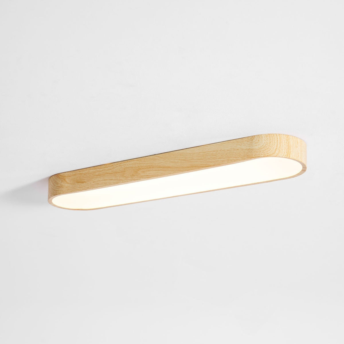 LED Flush Mount Fixture with Wood-Effect Trim 16-Inch White for Bedroom Kitchen Hallway Low Profile Integrated Ceiling Light