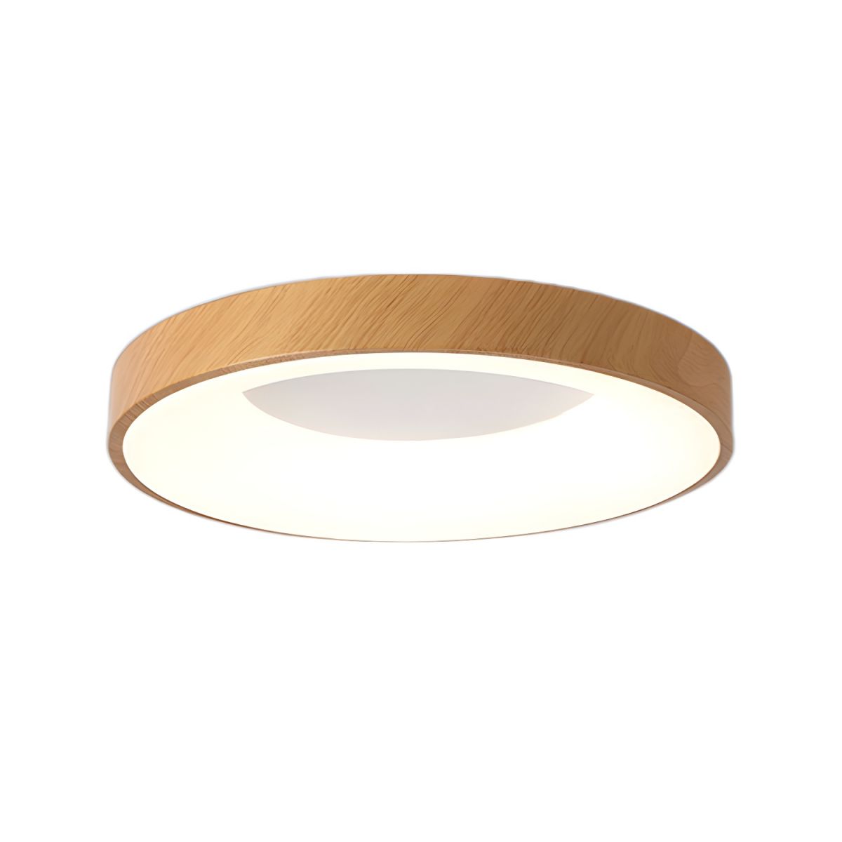 LED Flush Mount Fixture with Wood-Effect Trim 16-Inch White for Bedroom Kitchen Hallway Low Profile Integrated Ceiling Light