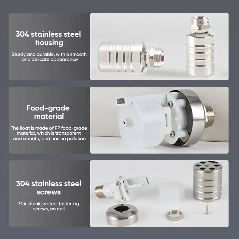 Compact Stainless Steel Float Valve for Automatic Water Level Control in Tanks, Barrels & Ponds