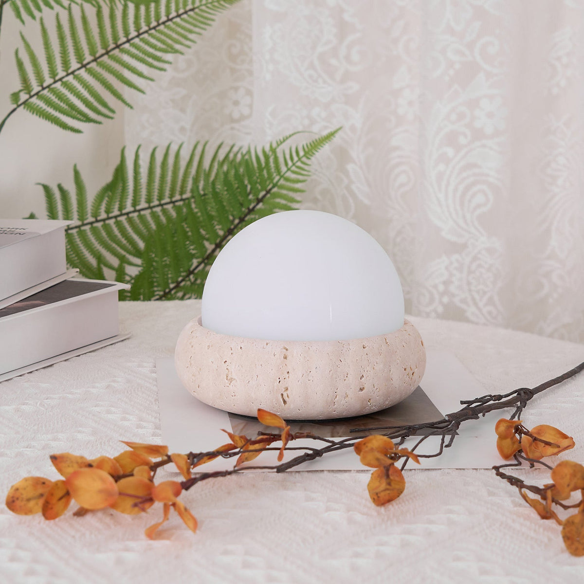 Rechargeable LED Accent Lamp Natural Stone Base Frosted Shade Wireless Remote Three Color Settings Bedroom Nightstand Desk Living Room Cordl