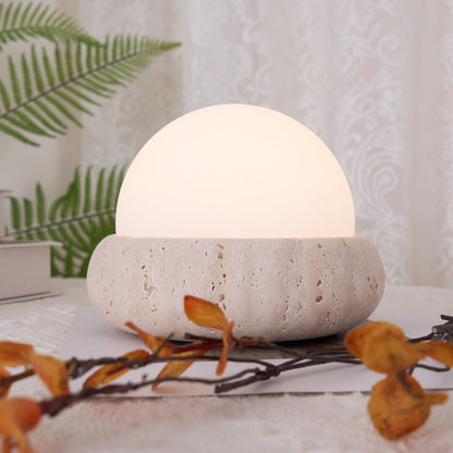 Rechargeable LED Accent Lamp Natural Stone Base Frosted Shade Wireless Remote Three Color Settings Bedroom Nightstand Desk Living Room Cordl