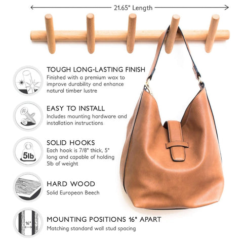 Organizador de pared Maven: Almacenamiento de madera para pared con ganchos para abrigos