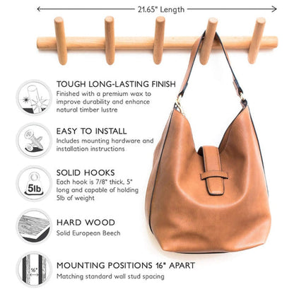 Organizador de pared Maven: Almacenamiento de madera para pared con ganchos para abrigos
