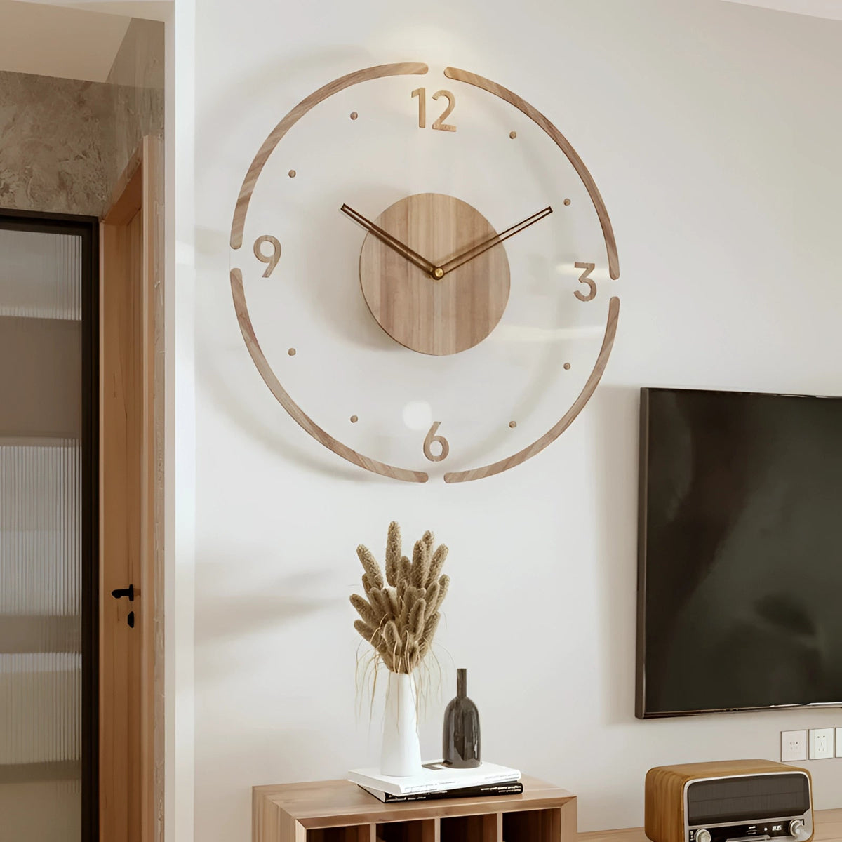 Relojes de pared para sala de estar, reloj de pared de madera silencioso con movimiento de cuarzo, reloj de pared grande y minimalista para dormitorio