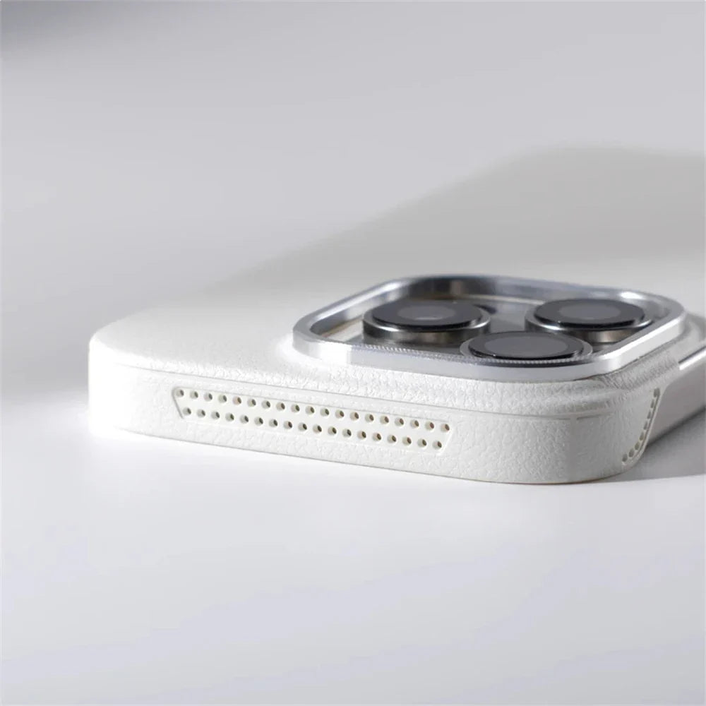 Slim Leather iPhone Case with MagSafe Compatibility – Stitched Edges, Raised Lens Guard, Non-Slip Grip for iPhone 13, 14, 15, 16 Pro Max