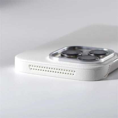Slim Leather iPhone Case with MagSafe Compatibility – Stitched Edges, Raised Lens Guard, Non-Slip Grip for iPhone 13, 14, 15, 16 Pro Max