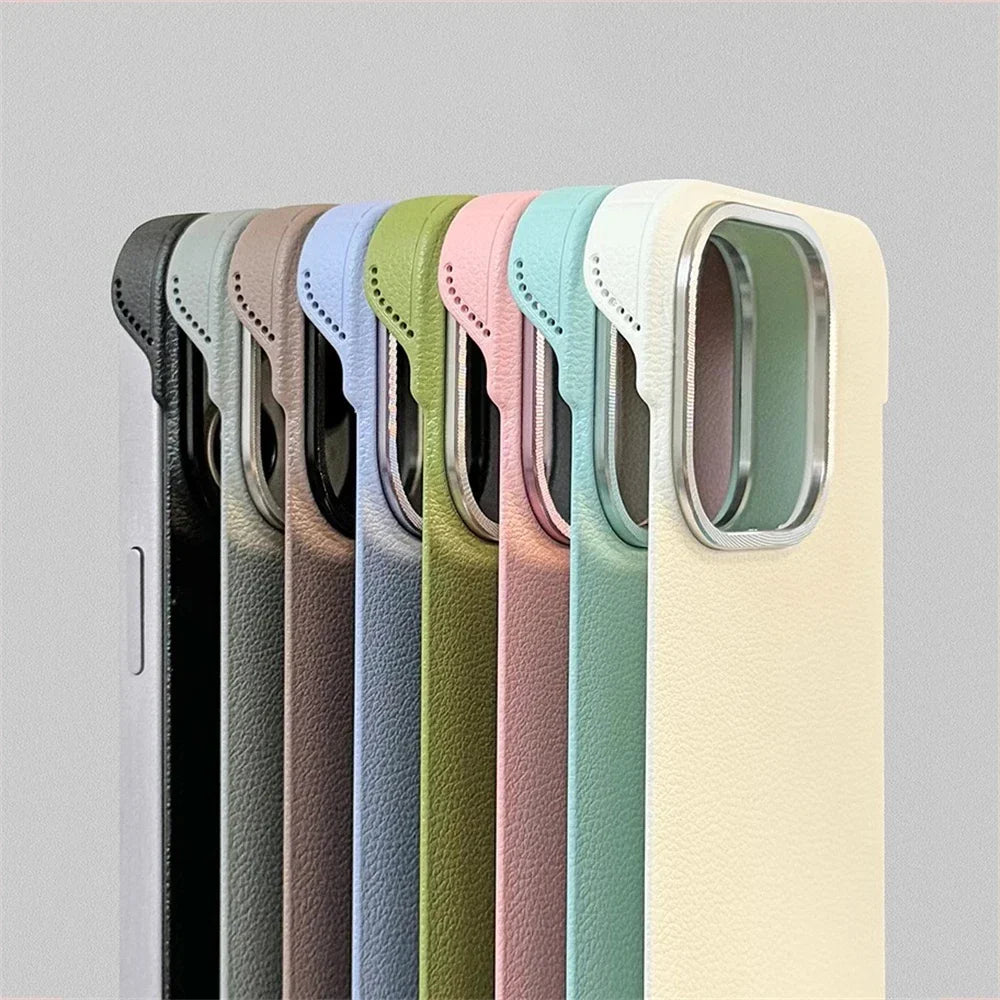Slim Leather iPhone Case with MagSafe Compatibility – Stitched Edges, Raised Lens Guard, Non-Slip Grip for iPhone 13, 14, 15, 16 Pro Max