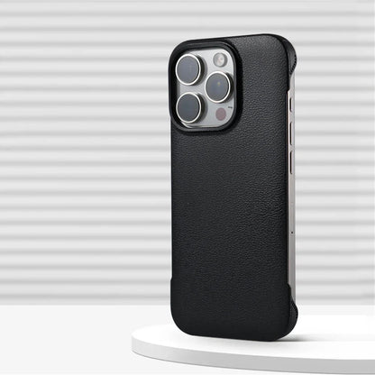 Slim Leather iPhone Case with MagSafe Compatibility – Stitched Edges, Raised Lens Guard, Non-Slip Grip for iPhone 13, 14, 15, 16 Pro Max