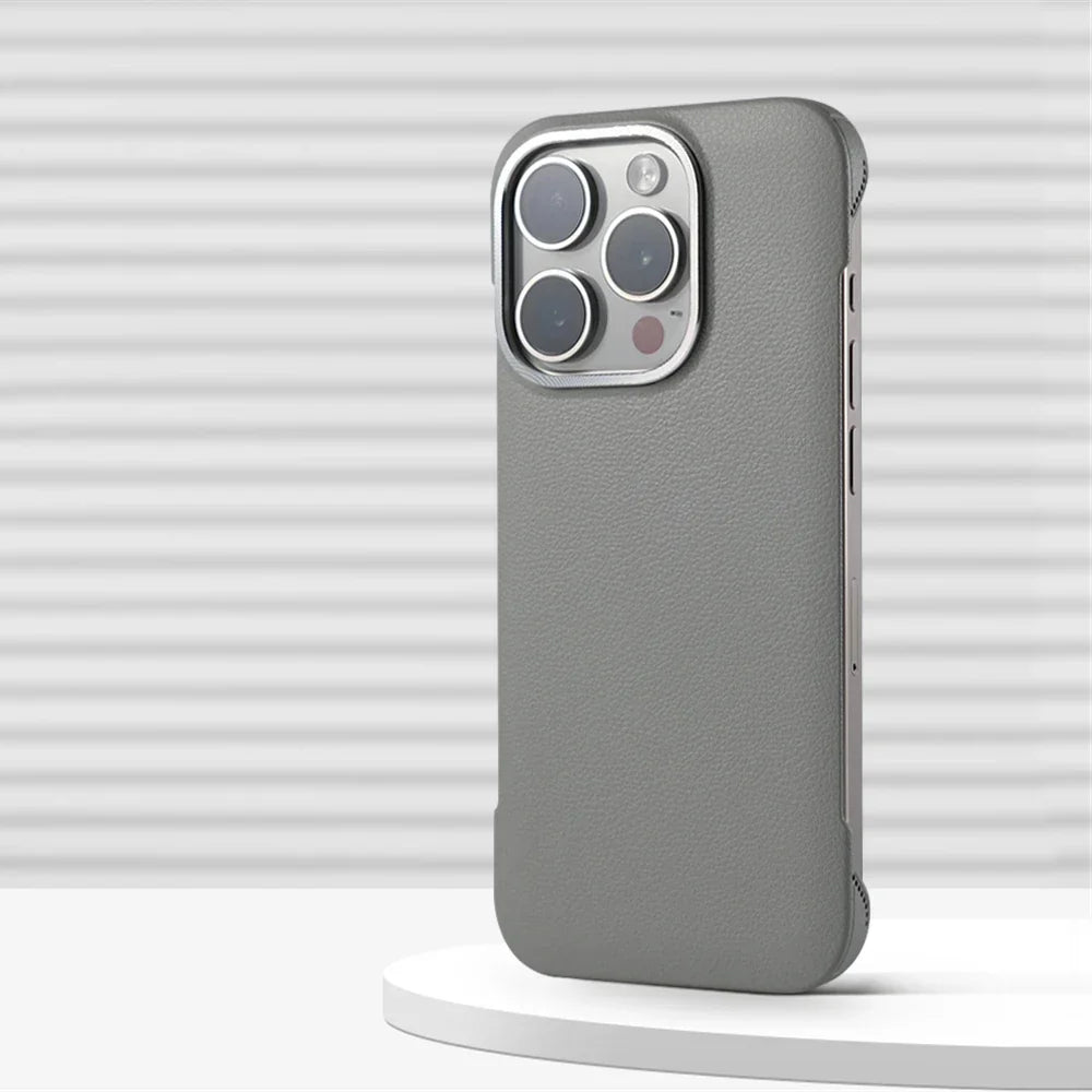 Slim Leather iPhone Case with MagSafe Compatibility – Stitched Edges, Raised Lens Guard, Non-Slip Grip for iPhone 13, 14, 15, 16 Pro Max