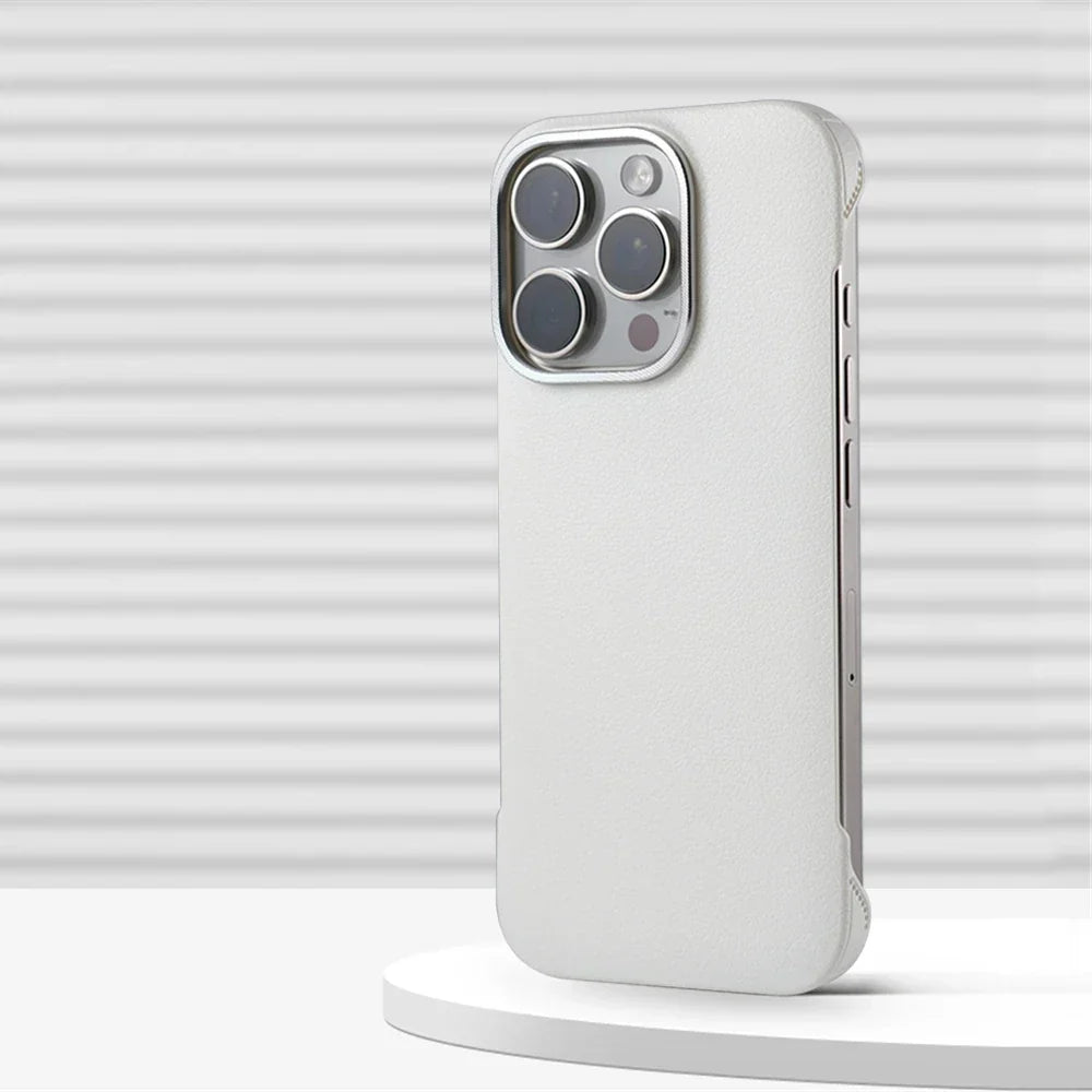 Slim Leather iPhone Case with MagSafe Compatibility – Stitched Edges, Raised Lens Guard, Non-Slip Grip for iPhone 13, 14, 15, 16 Pro Max