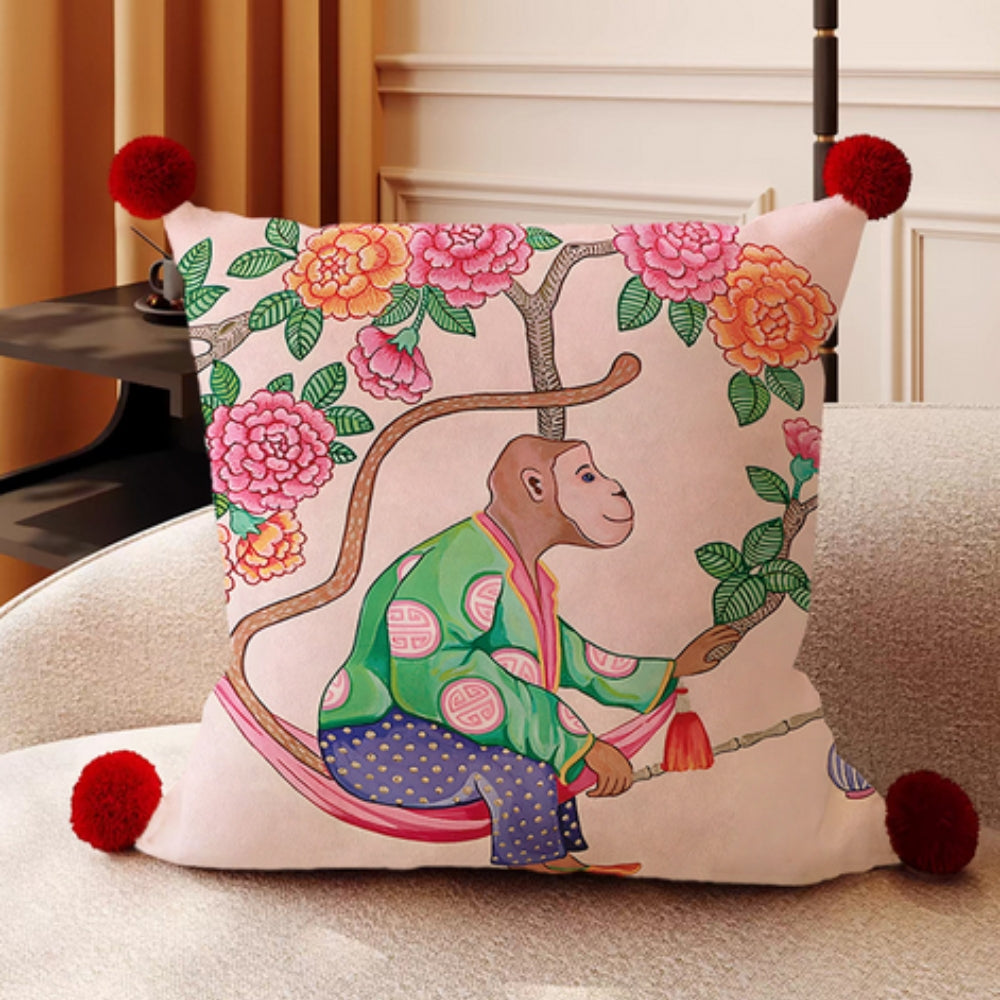 Mira Garden Cushion Cover - Reversible Microfiber with Pompom Detail