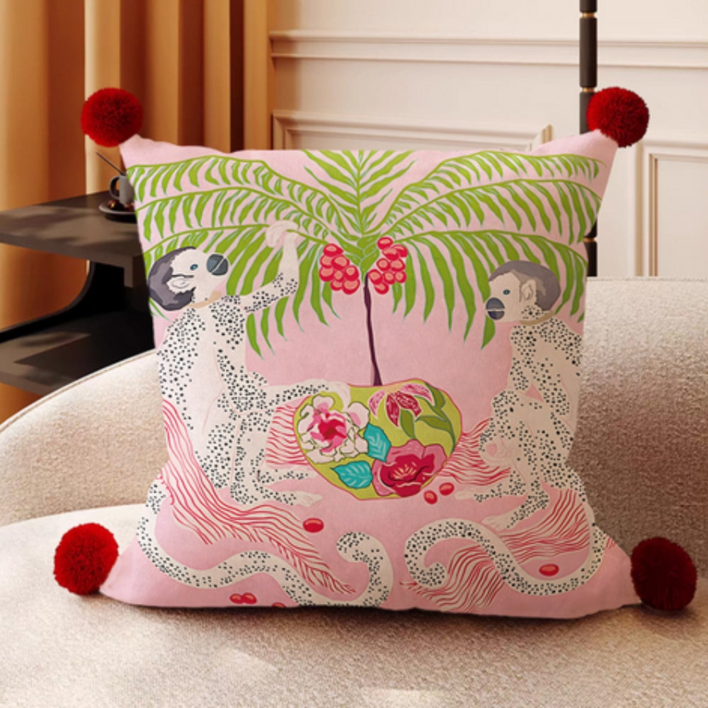Mira Garden Cushion Cover - Reversible Microfiber with Pompom Detail