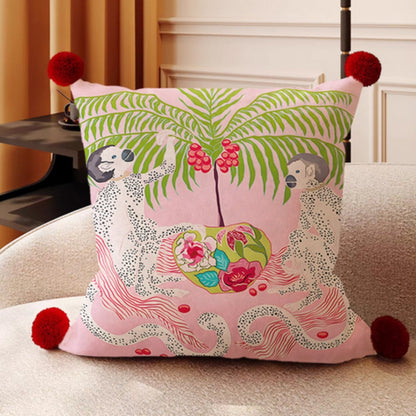 Mira Garden Cushion Cover - Reversible Microfiber with Pompom Detail