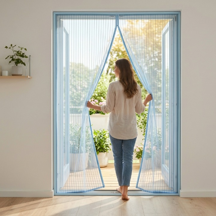 Mira Magnetic Door Curtain - Polyester Mesh, Easy Installation - 39.4 × 82.7 in