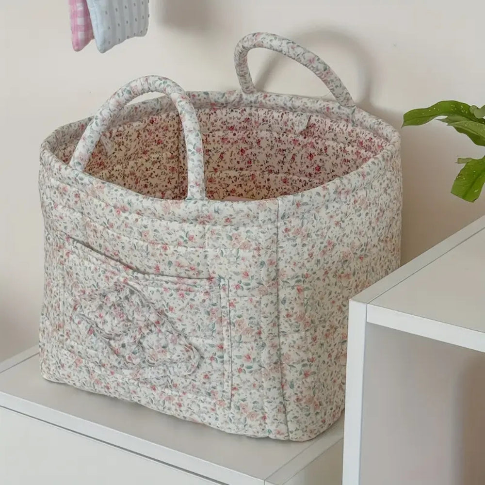 Cesta de almacenamiento Misty: microfibra acolchada, diseño floral