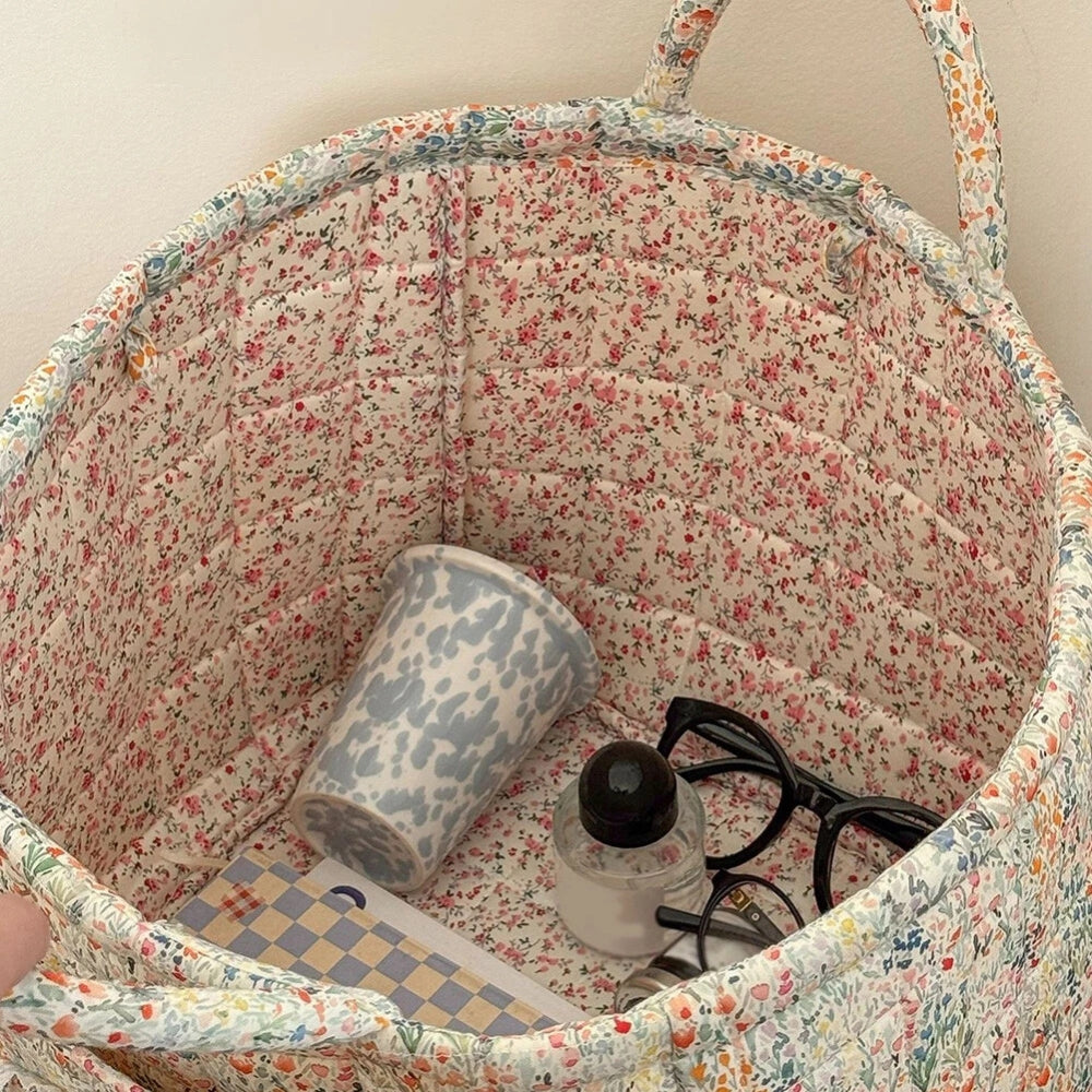 Cesta de almacenamiento Misty: microfibra acolchada, diseño floral
