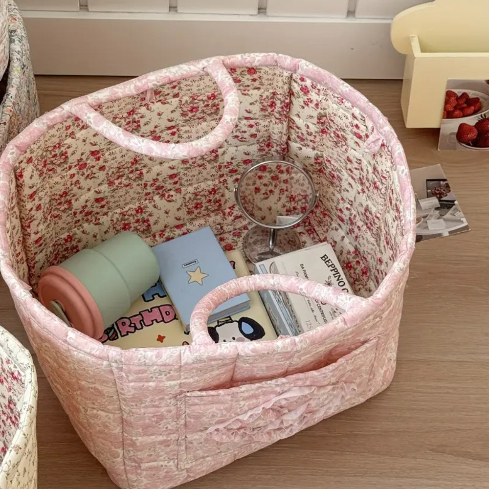 Cesta de almacenamiento Misty: microfibra acolchada, diseño floral
