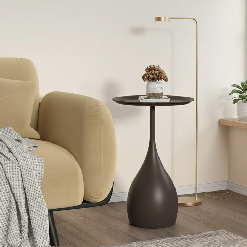 Round Side Table with Light-Luxury Design – Compact and Stylish for Sofa or Bed