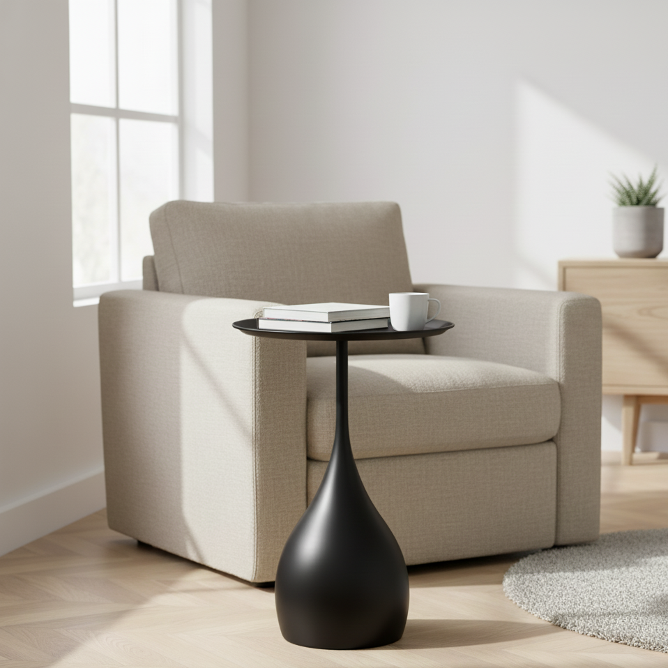 Round Side Table with Light-Luxury Design – Compact and Stylish for Sofa or Bed