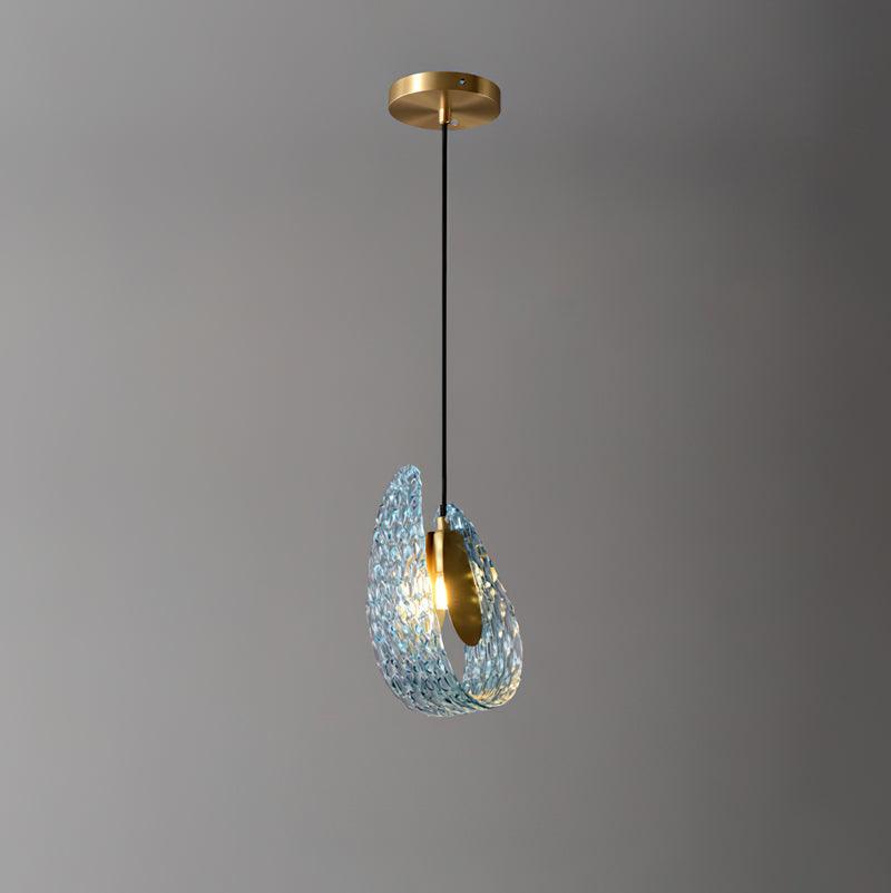 Handblown Cobalt Glass Drop Ceiling Fixture with Metal Accents 5.1 inch for Kitchen Island Dining Area Entryway