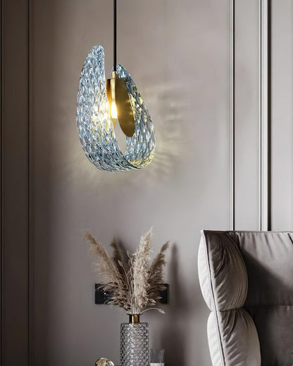 Handblown Cobalt Glass Drop Ceiling Fixture with Metal Accents 5.1 inch for Kitchen Island Dining Area Entryway