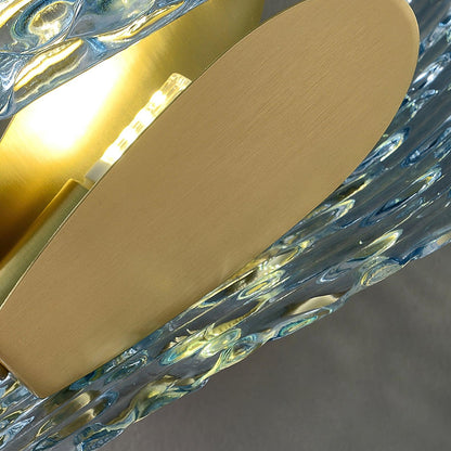 Vintage Brass and Blue Glass Wall Sconce for Bedroom Hallway Living Room – Elegant Decorative 2-Light or 3-Light Fixture with Diamond Textur