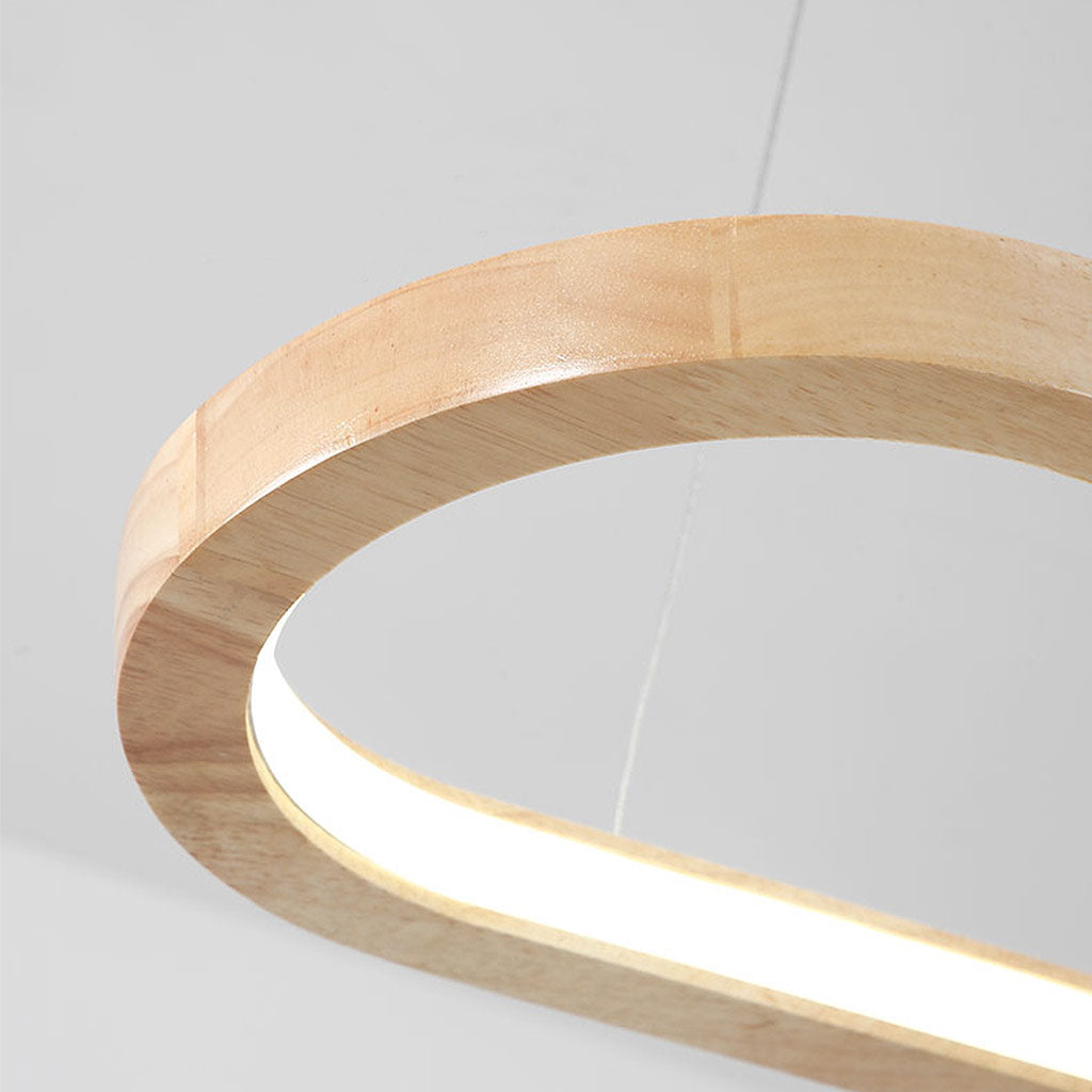 Wood Linear LED Pendant Light 35 in Dimmable Adjustable Dining Table Kitchen Island Fixture Natural Finish Bar Counter Lighting Modern Scand