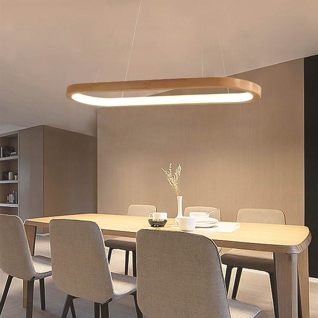 Wood Linear LED Pendant Light 35 in Dimmable Adjustable Dining Table Kitchen Island Fixture Natural Finish Bar Counter Lighting Modern Scand