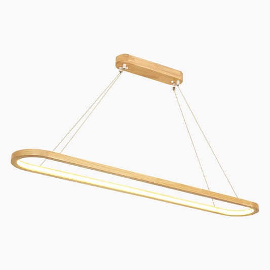 Lámpara colgante LED lineal de madera de 35 pulg., regulable y ajustable, para mesa de comedor, isla de cocina, acabado natural, iluminación de barra, estilo escandinavo moderno