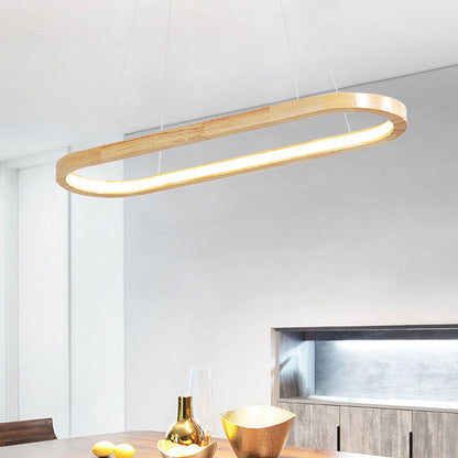 Wood Linear LED Pendant Light 35 in Dimmable Adjustable Dining Table Kitchen Island Fixture Natural Finish Bar Counter Lighting Modern Scand