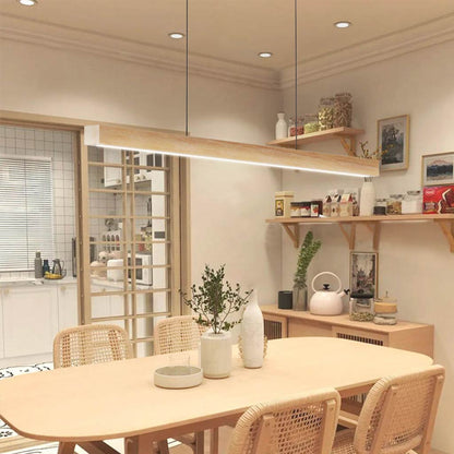 Linear Wood Ceiling Light for Island & Desk | Adjustable LED Bar Fixture in Natural or Walnut Finish | Minimalist Overhead Task Lighting for