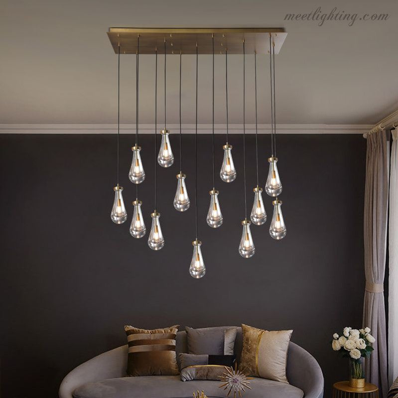 Linear Glass Teardrop Fixture Brass Nickel Black Finish LED Dining Room Bedroom Living Room Restaurant Hotel Ceiling Statement Light
