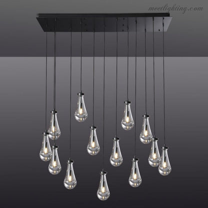 Linear Glass Teardrop Fixture Brass Nickel Black Finish LED Dining Room Bedroom Living Room Restaurant Hotel Ceiling Statement Light