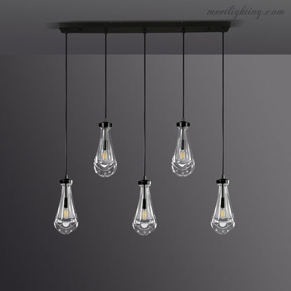 Linear Glass Teardrop Fixture Brass Nickel Black Finish LED Dining Room Bedroom Living Room Restaurant Hotel Ceiling Statement Light
