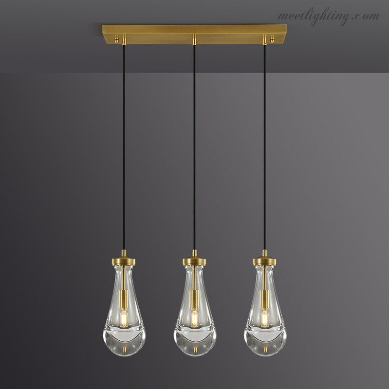 Linear Glass Teardrop Fixture Brass Nickel Black Finish LED Dining Room Bedroom Living Room Restaurant Hotel Ceiling Statement Light