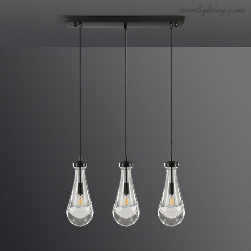 Linear Glass Teardrop Fixture Brass Nickel Black Finish LED Dining Room Bedroom Living Room Restaurant Hotel Ceiling Statement Light