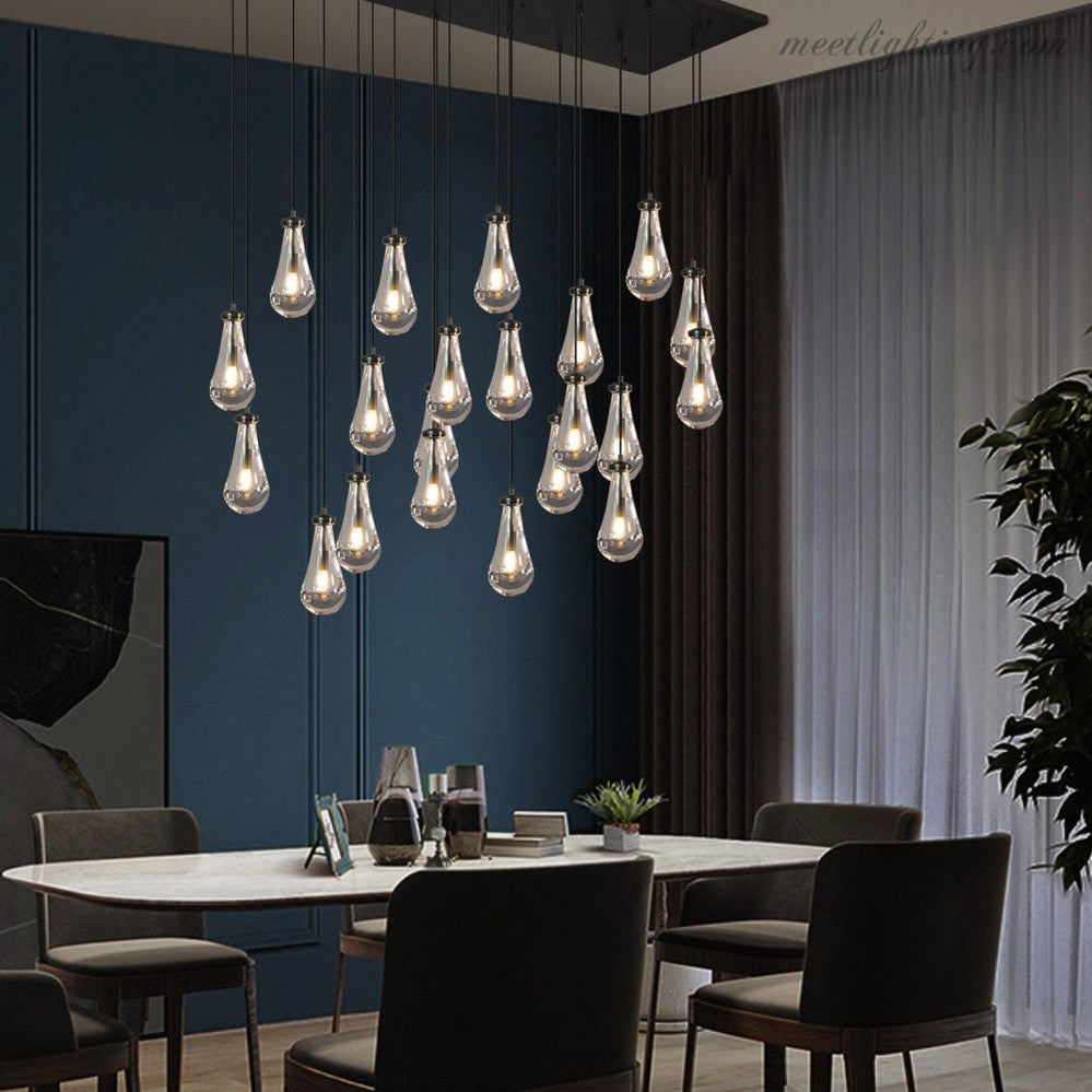Linear Glass Teardrop Fixture Brass Nickel Black Finish LED Dining Room Bedroom Living Room Restaurant Hotel Ceiling Statement Light